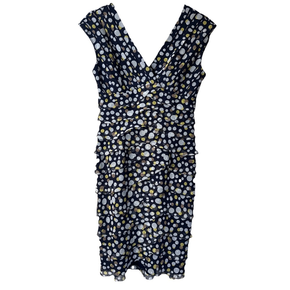 Adrianna Papell Women's Navy Chiffron Polkadot Dress Size 4 Knee Length